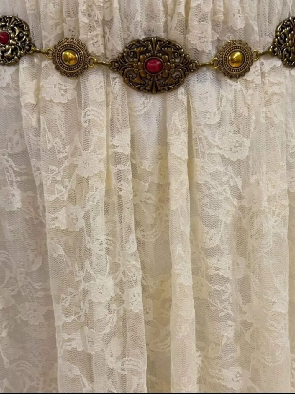 Vintage Gold Ruby Red Stone Link Chain Belt 19-39"